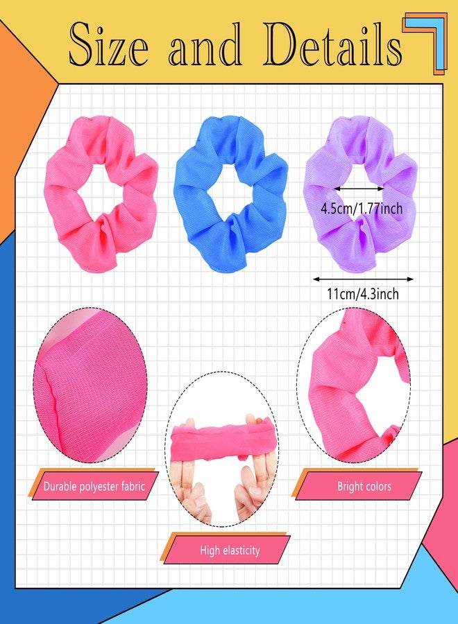 XunYee 12 Pcs Neon Scrunchies Bulk for 80s Hair Ties Bright Color Neon Hair Accessories Scrunchy Elastic Hairbands for Women Ropes Ponytail Bands 90s Party Outfits Workout, 6 Solid Colors - Image 2